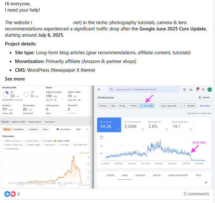 SEO troubleshooting guide for diagnosing traffic drop after June 2025 core update